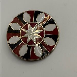Hoffman Brooch Hex Elegant Red and Black Star Brooch 1 1/2”